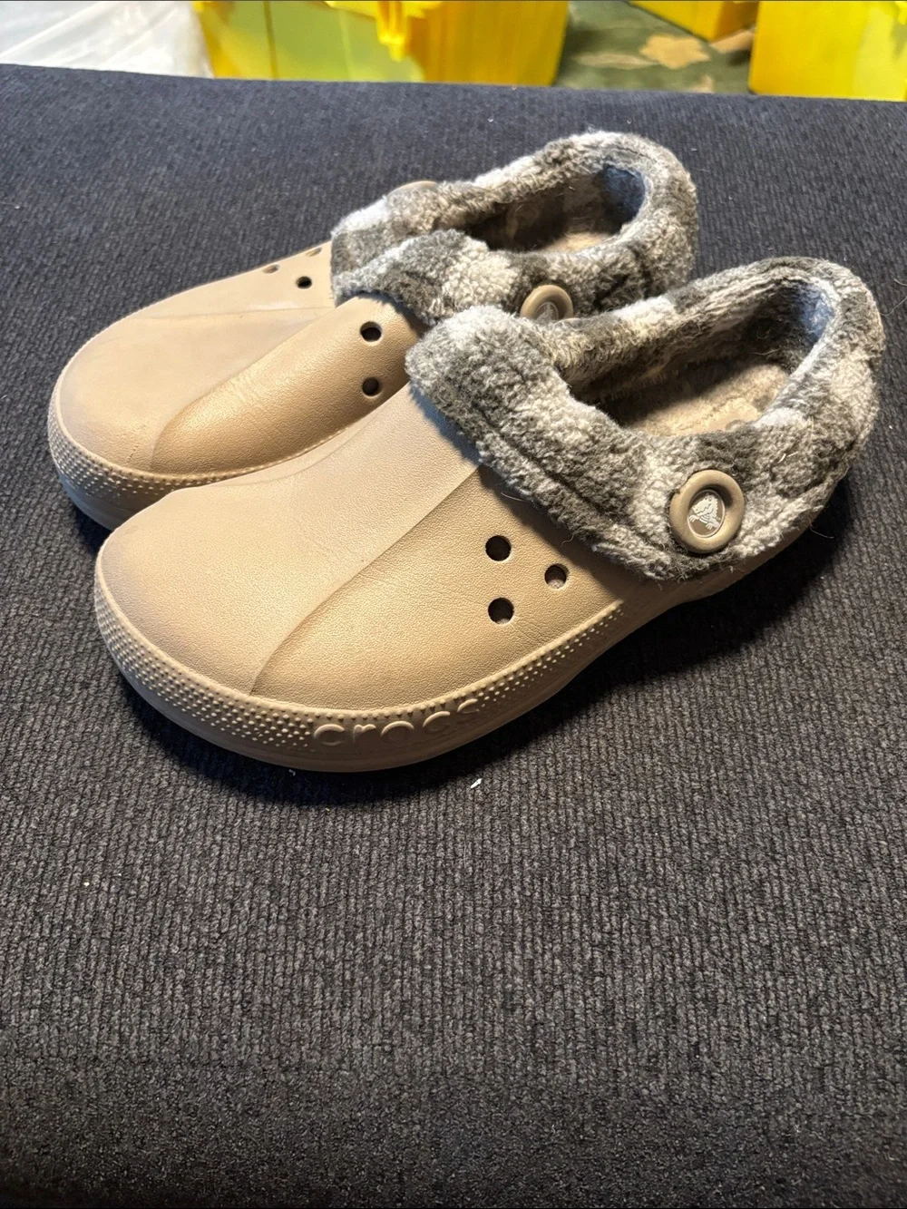 CROCS Kids Tan Clog with Gray Faux-Fur Lining